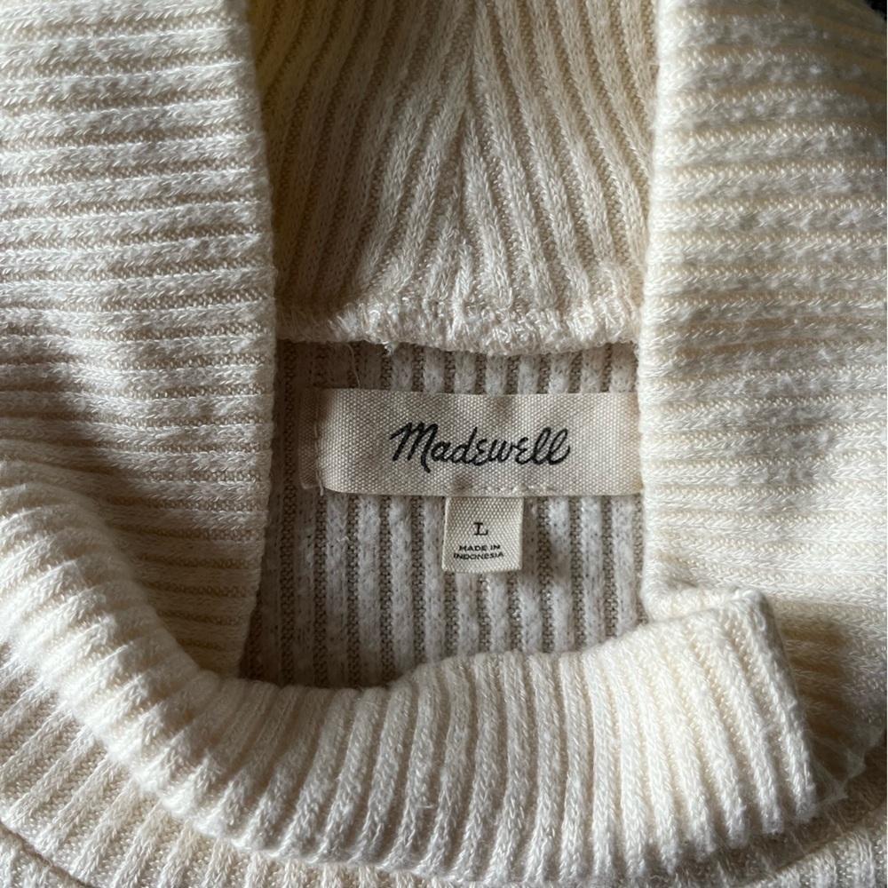 Madewell Antique Cream Mock Neck Bubble Sleeve Ribbed Knit Top Women Size L - Picture 5 of 8